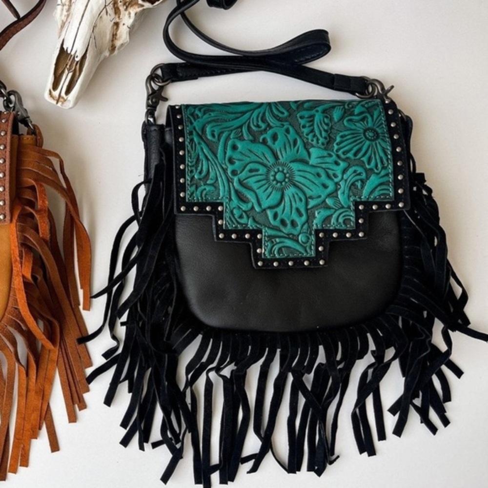Montana West Black and Blue Crossbody Bag with Fringe